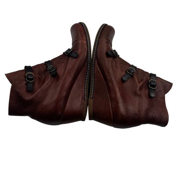 Eric Michael Lena Buttery Soft Brown Leather Buckle Wedge Booties Women's 7.5 - Picture 6 of 9